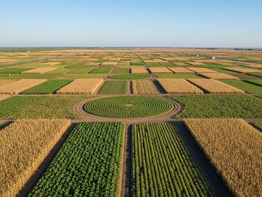 Aerial view of crop trial plots