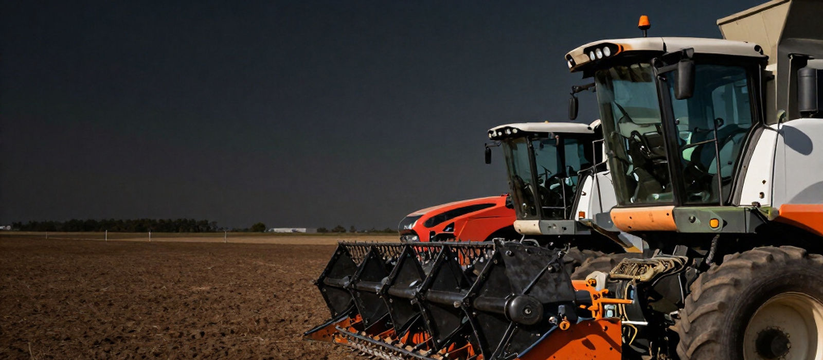 A tractor with a wide implement working a dark, freshly worked paddock